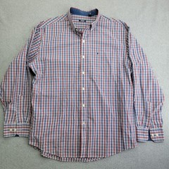 Izod Shirt Mens XL Red Blue White Plaid Button Down Long Sleeve Collared Casual