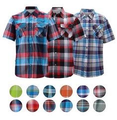 Men’s Short Sleeve Cowboy Button Down Casual Plaid Pattern Western Dress Shirt