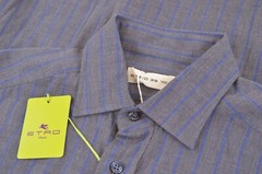 NWT ETRO Shirt Size 39 Made in Italy Blue Gray Stripe Dress Casual New