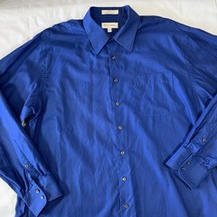VTG John W Nordstrom Mens Shirt Sz 17.5-38 Royal Blue Woven In Austria 100% Cott