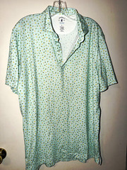 johnnie-O Top Shelf Polo Shirt Men’s L Light Blue Avocado Fruit Print UPF 50