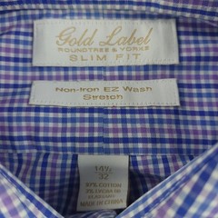 Roundtree & Yorke Gold Label Dress Shirt Mens 14.5 Blue Check Slim Non Iron