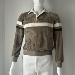 Vintage Kingsport Velour Track Jacket Mens L Brown Cream Full Zip Retro 70s 80s
