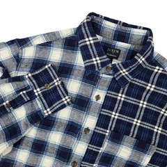 J.Crew Medium Flannel Shirt Mens Navy White Mixed Plaid Colorblock Button Down