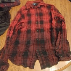 George Lot of 4 Men’s Slim Fit Plaid Flannel Button-Up Shirts Size L Pockets