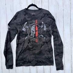 Howitzer Shirt Mens Medium Gray Camo Long Sleeve Firefighter Patriotic Graphic
