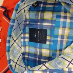 Tailorbyrd mens white blue green plaid flip cuff button shirt L NWT