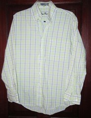 Alan Flusser Size M Button Down Front Shirt Plaid Cotton Green White Gray Black