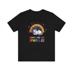 Sleeping Unicorn Charging My Sparkles Rainbow Black T-Shirt