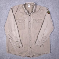 Black Stallion Shirt Mens XL Beige FR Twill Snap Front Long Sleeve Workwear