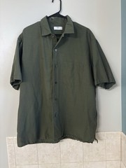 Uniqlo Men’s Short Sleeve Gingham Check Linen Blend Button-Up Shirt Size Large