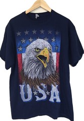 USA T Shirt American Flag Bald Eagle Stars Navy Fruit of the Loom Big Face sz L
