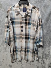 NWT Trust Mens 4X Linen Blend Button Down Shirt Black Aqua Plaid Baggy Hip Hop