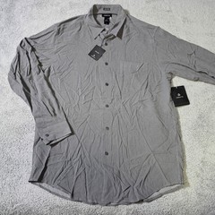 Claiborne Mens L Shirt Grey Silk Houndstooth Long Sleeve Button Down MERU0694