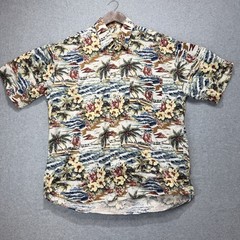Vintage Hawaiian Shirt Mens L Natural Issue 100% Cotton Beach Aloha