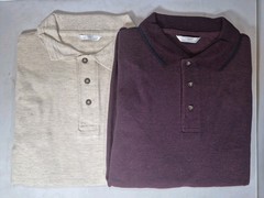 2x M&S Marks & Spencer Long Sleeve Polo Shirts Size Large Burgundy Cream New