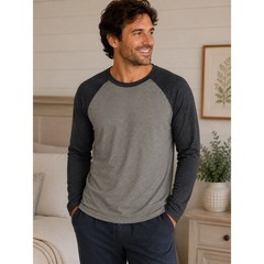 Raglan Baseball Tee Mens XL Grey Navy Blue Long Sleeve Tri-blend Heathered Shirt