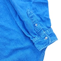 Vintage Coliseum Denim Band Collar Shirt Mens XL Blue 90s Collarless Button