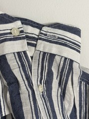 Zegna Sport 100% Linen Shirt Men M/L Blue White Stripe Long Sleeve Romania