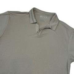 BYLT Polo Men Large Taupe Tan Ribbed V-Neck Drop-Cut Short Sleeve Modern Basics