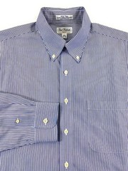 Paul Fredrick Men’s TRIM FIT Easy Care Cotton Blue Stripe Dress Shirt 16.5-35