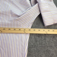 Paul Fredrick Dress Shirt 17.5 38 Non Iron Purple Yellow Vertical Striped French