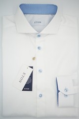 Men Eton White Twill Shirt Extreme Cut Away Collar Super Slim Size 44 17.5