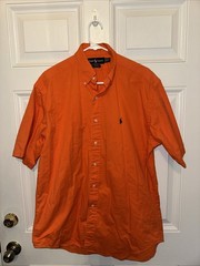 Ralph Lauren Blake Mens M Orange Short Sleeve Button Down Pony Cotton Shirt