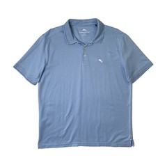 Tommy Bahama Polo Shirt Mens L Light Blue White Striped Varadero Short Sleeve
