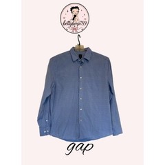 Gap Mens Blue White Grid Pattern Button Down Shirt Long Sleeve Cotton Size L