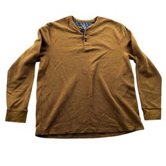 George Mens Henley Shirt Size XL Long Sleeve Waffle Knit Pullover Casual Brown