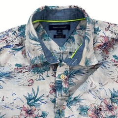 Tommy Hilfiger Mens Large Custom Fit Tropical Hibiscus Beach Cotton SS Shirt