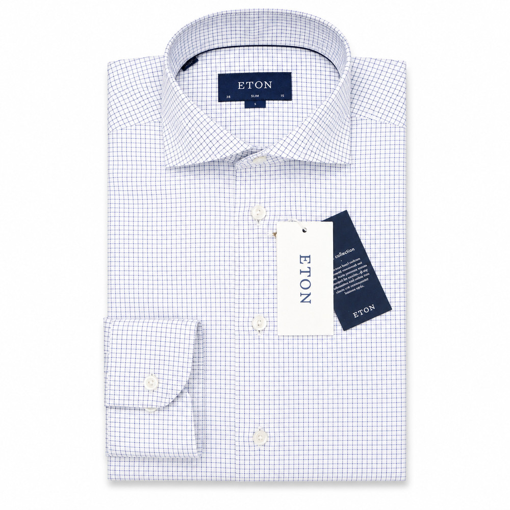 Men Eton Shirt Lightweight Twill Cotton & Silk Single Cuff Size 38 15 Slim Fit
