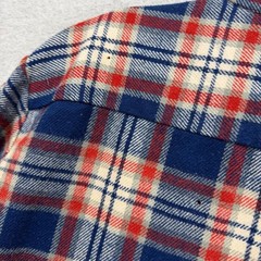 Vintage JC Penney Flannel Shirt Mens Large Tall Blue Red Plaid Retro Acrylic