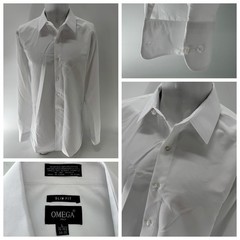 Omega Italy Dress Shirt 16-16.5 34/35 White Poly Slim Fit Long Sleeves YGI Y5-44