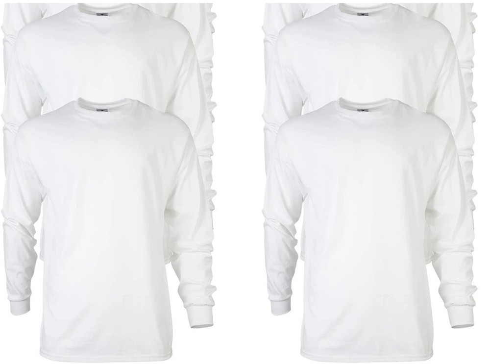 Gildan Adult Ultra Cotton Long Sleeve T-Shirt G2400 White (4 Pack) LARGE ONLY