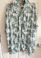 Mens Hawaiian Camp Shirt 2XL Foundry Green Tropical Palm Leaf Bird Print Viscose