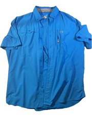 2 Under Armour Mens Large Blue Button shirt Fishing Vented Loose Fit Heat Gear