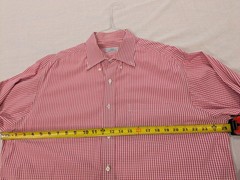 Brooks Brothers Shirt Mens 17 XL+ Red White Gingham Check 346 Non Iron Button Up