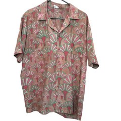 Vintage 1970s Raji’s Fashion Thailand fan pattern brown button up shirt Size XL