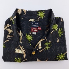 Vintage Quiksilver Silver Edition Hawaiian Shirt Mens Large Black Button Up S/S