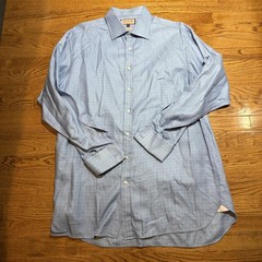 Thomas Pink Dress Shirt Mens 17.5 34/35 Blue Prestige French Cuff Long Sleeve