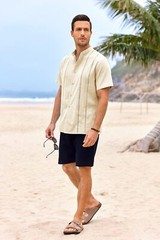 Men’s Casual Short Sleeve Guayabera Cuban Beach Wedding Button-Up Dress Shirt