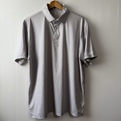 Rhoback Performance Polo Shirt L Mens Striped Short Sleeve Golf GrayBeige (Logo)