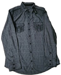 NWT Buckle Black Button Down Gray Long Sleeve Standard Fit Shirt Mens XL 31×24