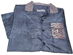 Tiki Yard Mens Gray Leaf Print Casual Summer Hawaiian Shirt-(XL) New!