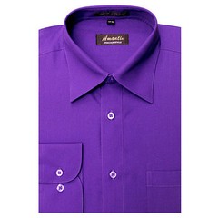Mens Dress Shirt Plain Purple Modern Fit Wrinkle-Free Cotton Blend Amanti