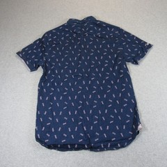 7 Diamonds Mens Button Up Shirt M Regular Blue Chambray Allover Pineapple