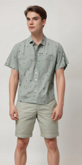 NWT NEW – Volcom – Button Shirt Mens L 44×29 Logo All Over Print Cotton SS Green