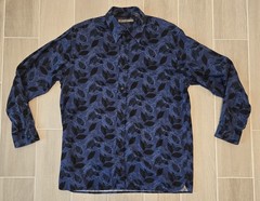 John Henry Blue Paisley Leaf Men’s Button Down Dress Shirt Size Large